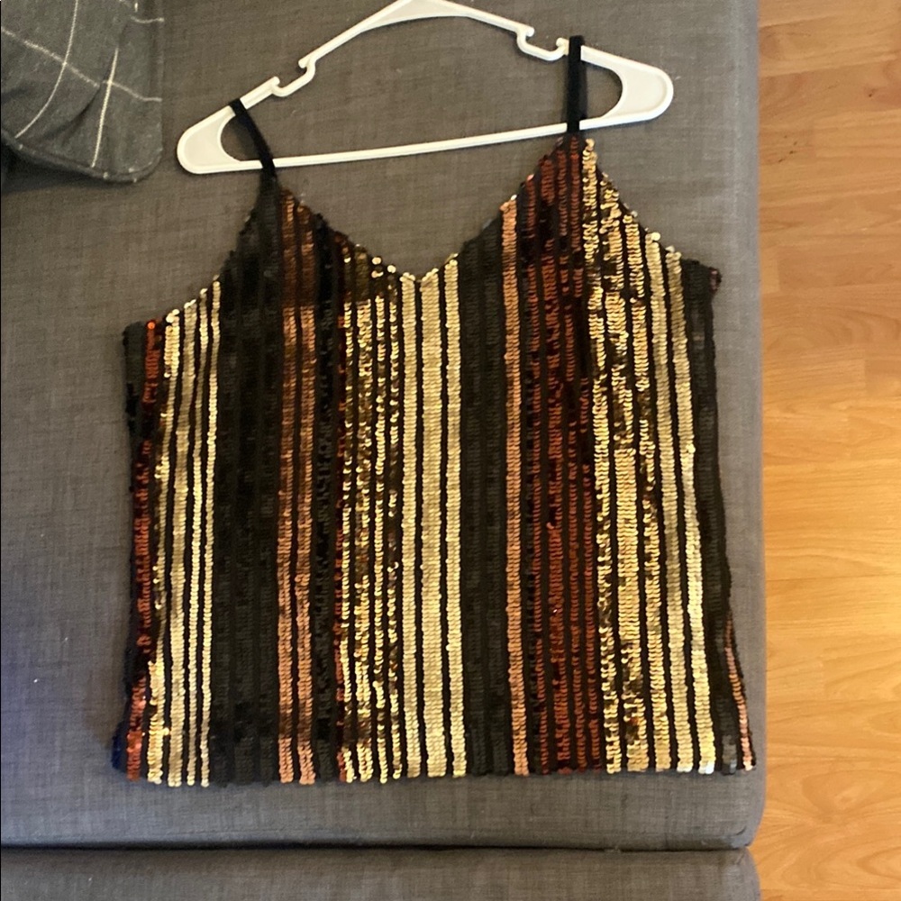 INC International Concepts Sequin Striped Camisole - Black, Gold, Brown